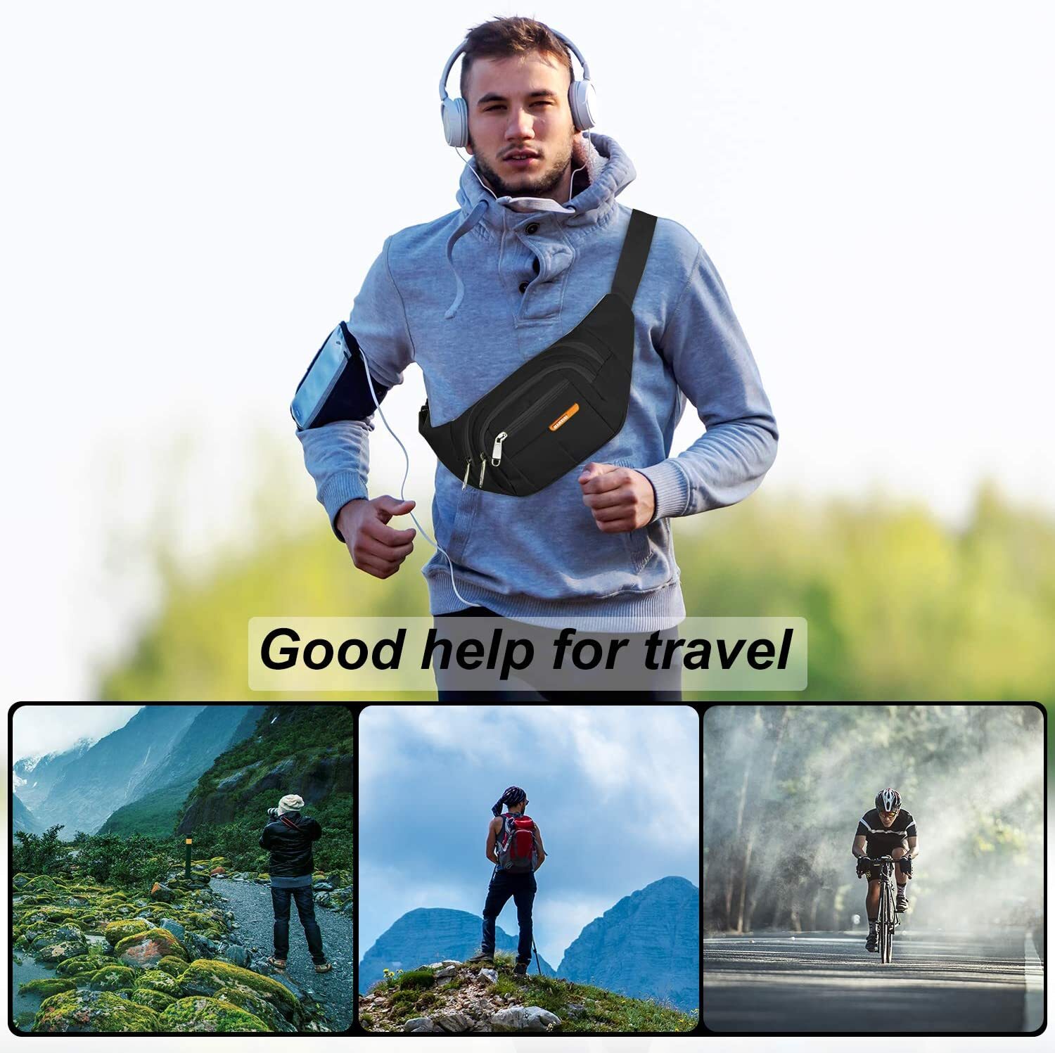 Waist Bag Fanny Pack for Men Women Hip Belt Bum Pouch Sport Travel Purse Unisex