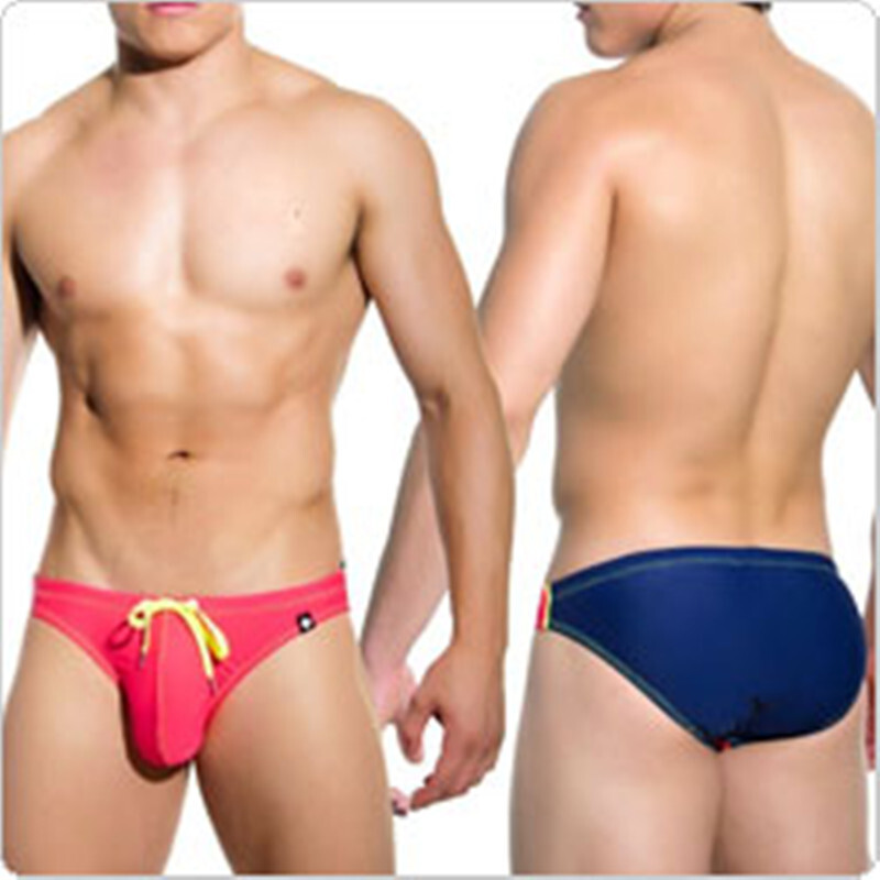 Zonbailon Men’s solid color casual beach pants bikini triangle speed dry trunks