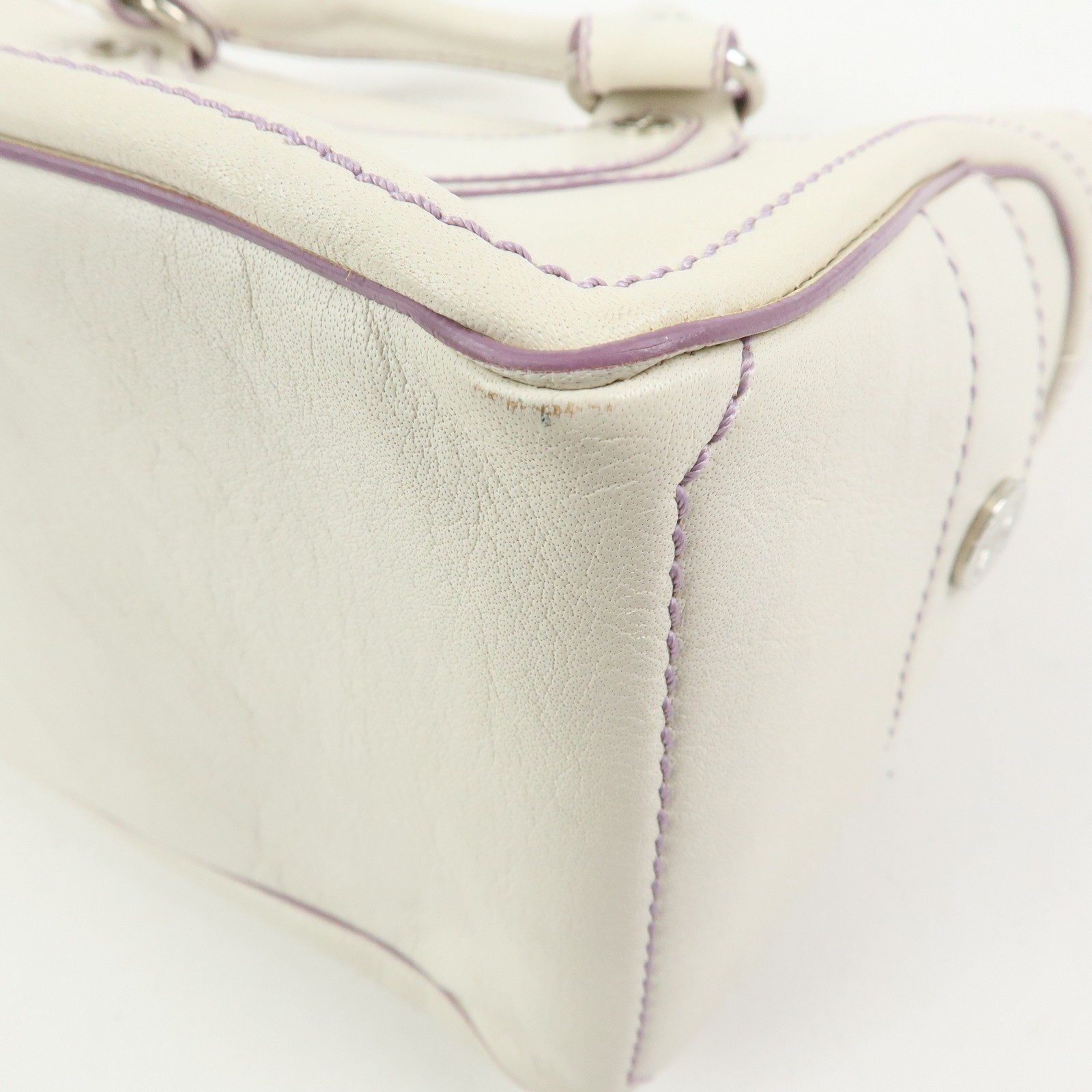 CELINE Macadam Leather Boogie Bag Hand Bag Tote Bag White Purple Auth Used F/S
