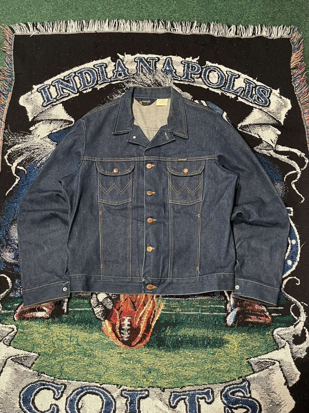 Vintage Wrangler Denim Western Trucker Jacket Coat Size Large 90s 74111NV