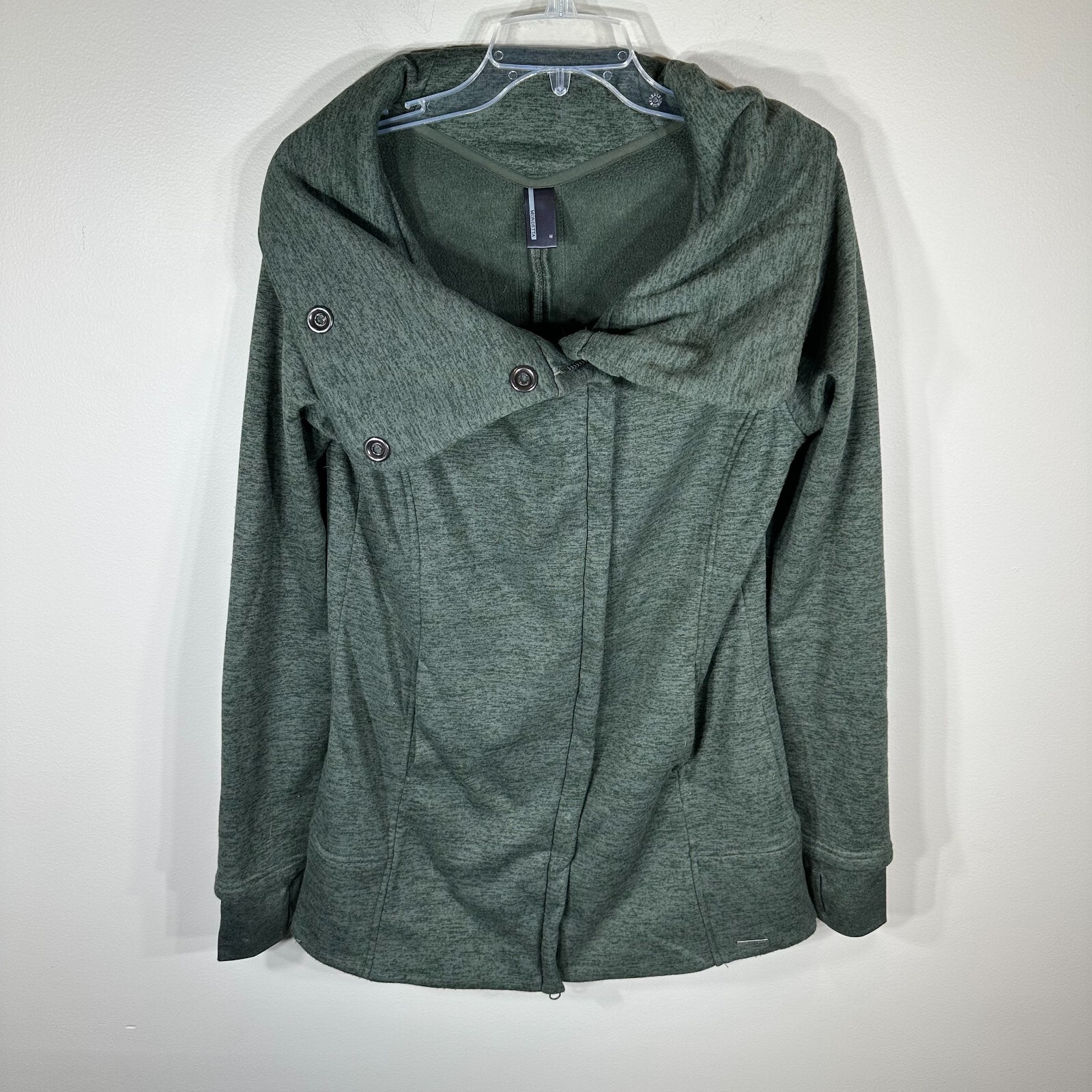 Mondetta Women’s Green Full Zip Fleece Jacket Size Medium Button Snap Neck