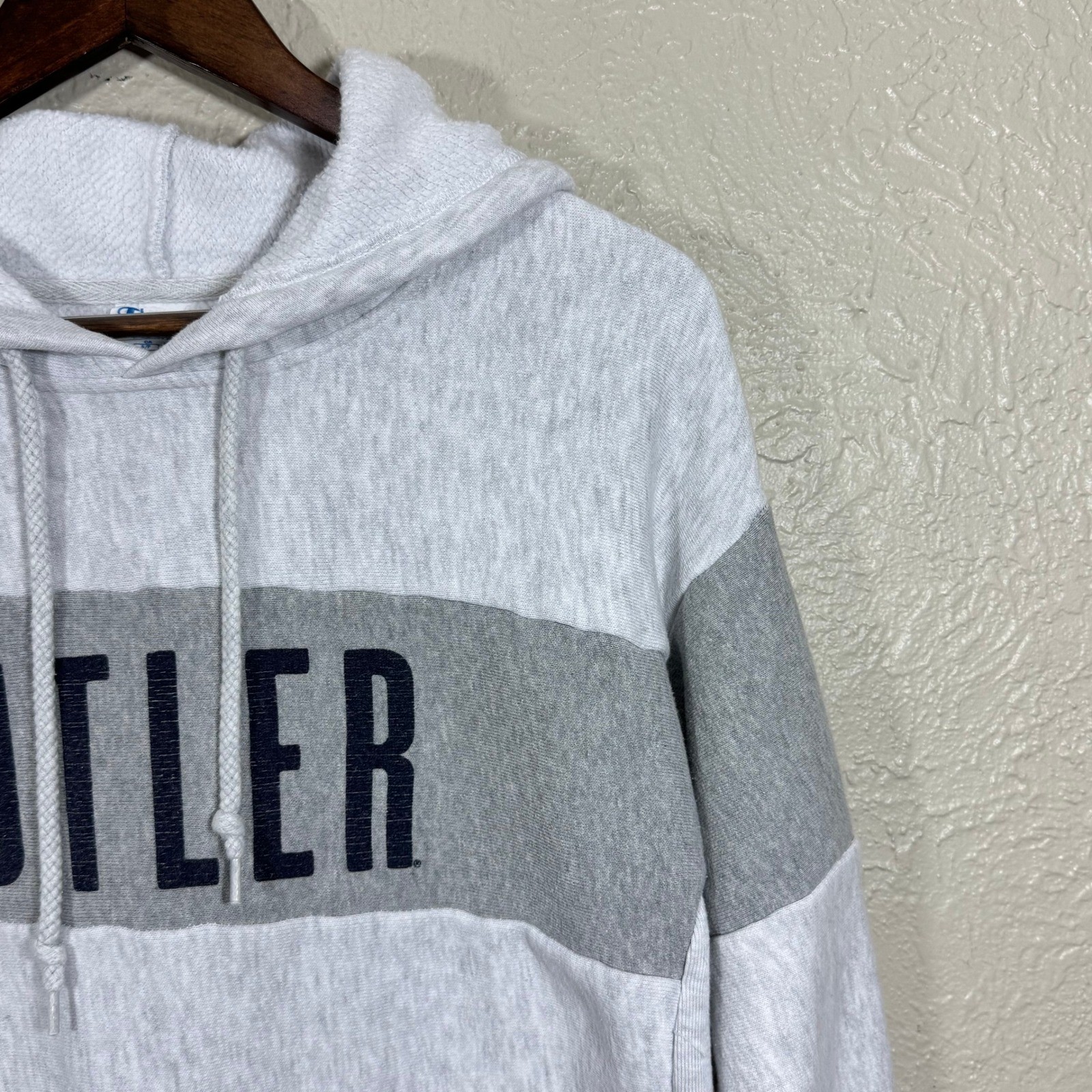 Butler Champion Reverse Weave Hoodie Cropped Sweatshirt Small Spellout Logo Y2K