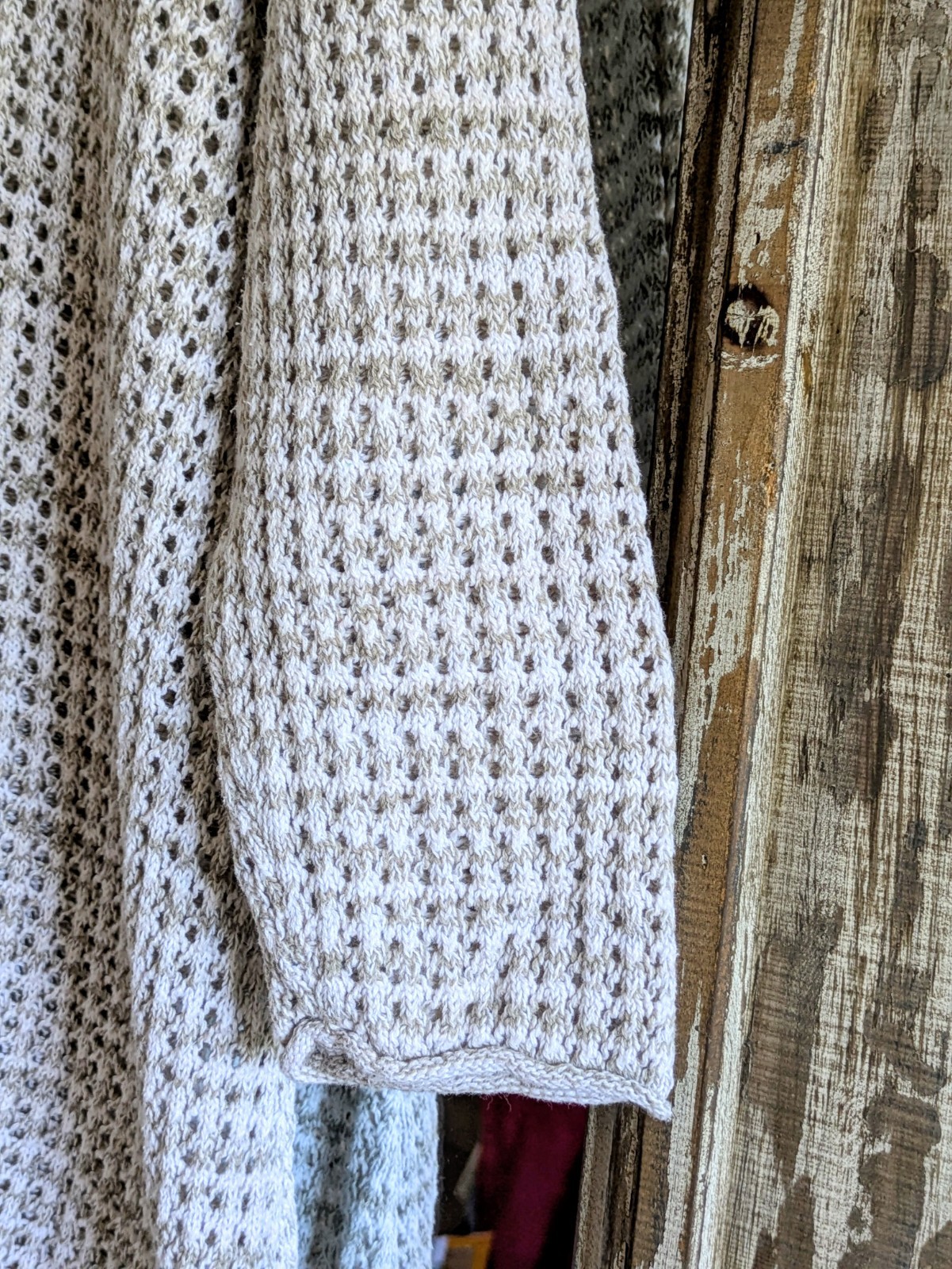 Jeanne Pierre 100% Cotton Sz L Beige Open Knit Beachy Sweater Coastal Grandma