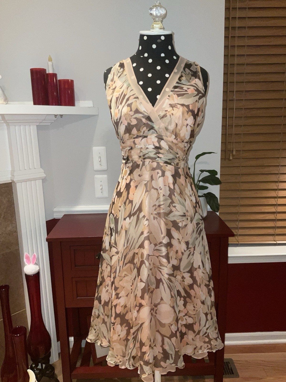 Rare Y2K Silk Lined Dressbarn Dress Romantic Chiffon Peach Shades Women’s Size 8
