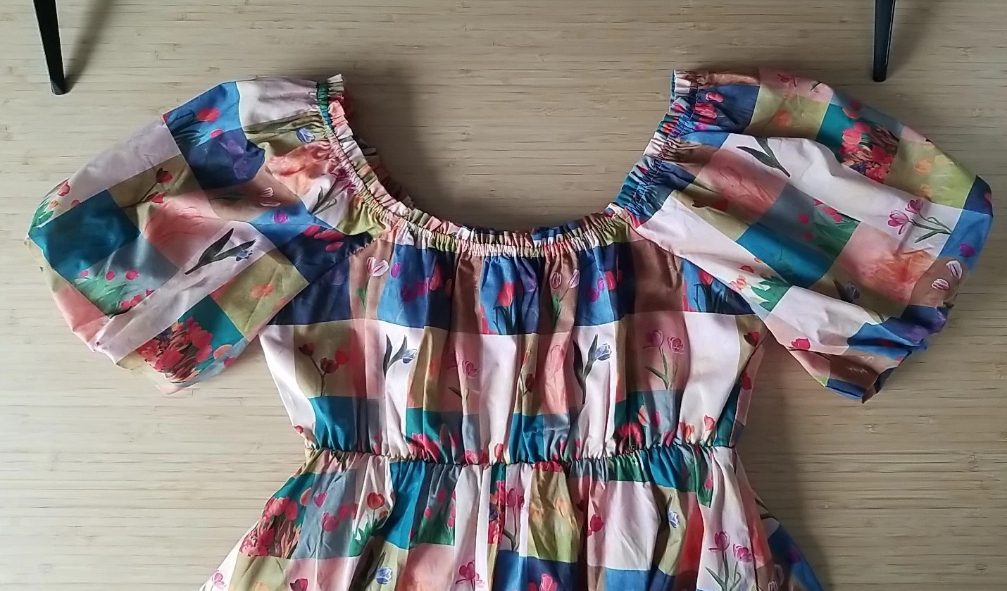 Davi & Dani Checkered Tulip Print Midi Dress NWT Spring Floral Beaded Tie Neck