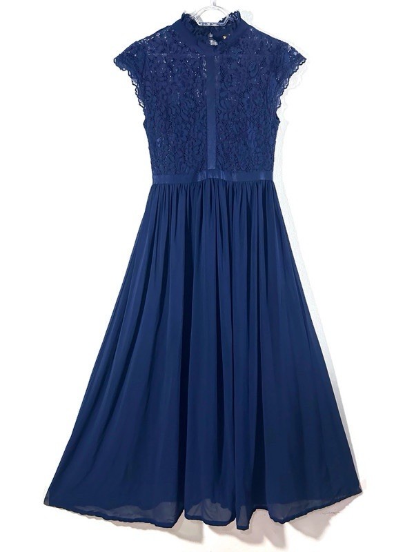Miusol Navy Blue Lace Chiffon Maxi Dress Womens Medium Formal Gala Evening Gown