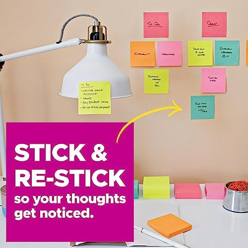 Post-it Super Sticky Notes, 3×3 in, 3 Pads, 2x the Sticking Power, Bright Color