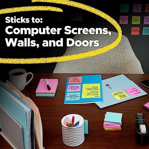 Post-it Super Sticky Notes, 3×3 in, 3 Pads, 2x the Sticking Power, Bright Color