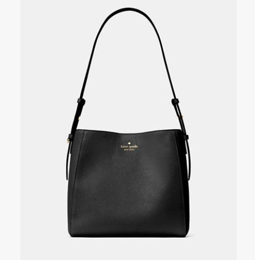 NWT Kate Spade BLACK Pebbled Leather Juliette Medium Bucket Shoulder Bag KM546
