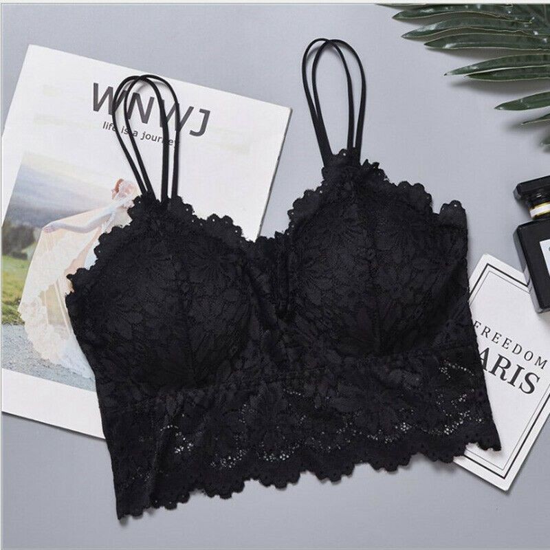 Floral Bralette Top Padded Lace Tank A Bustier Cami Vest Women Backless Crop Bra