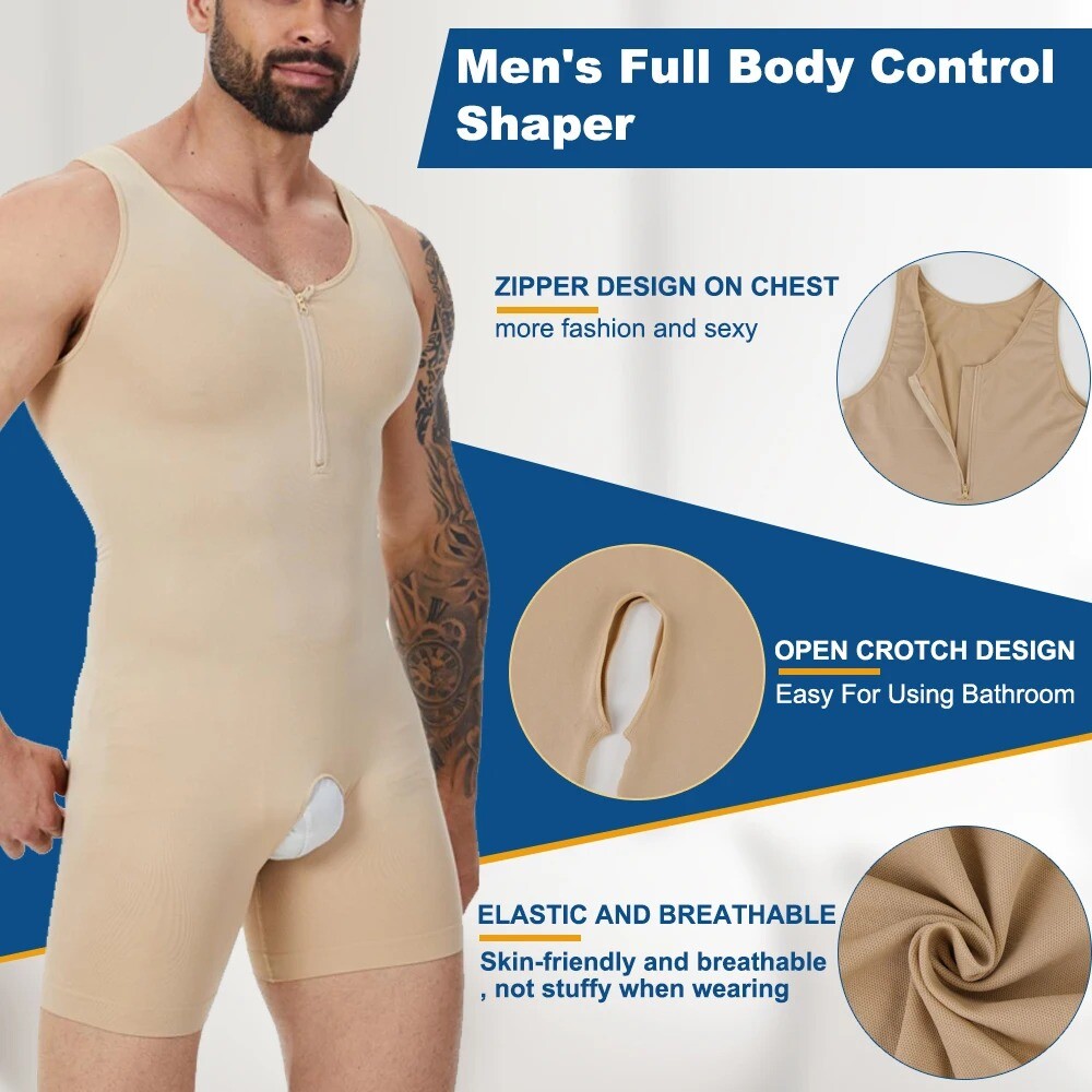 Men Bodysuits Shapewear for Tummy Control Compression Shirts Full Body Shaper US