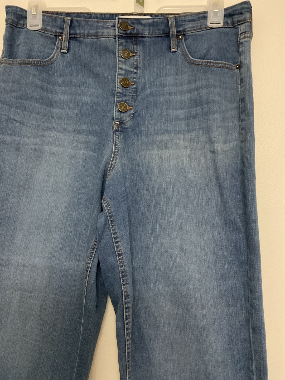 Skinnygirl Women’s Light Blue Wide Leg Crop HighRise Stretch Denim Jeans 32/14