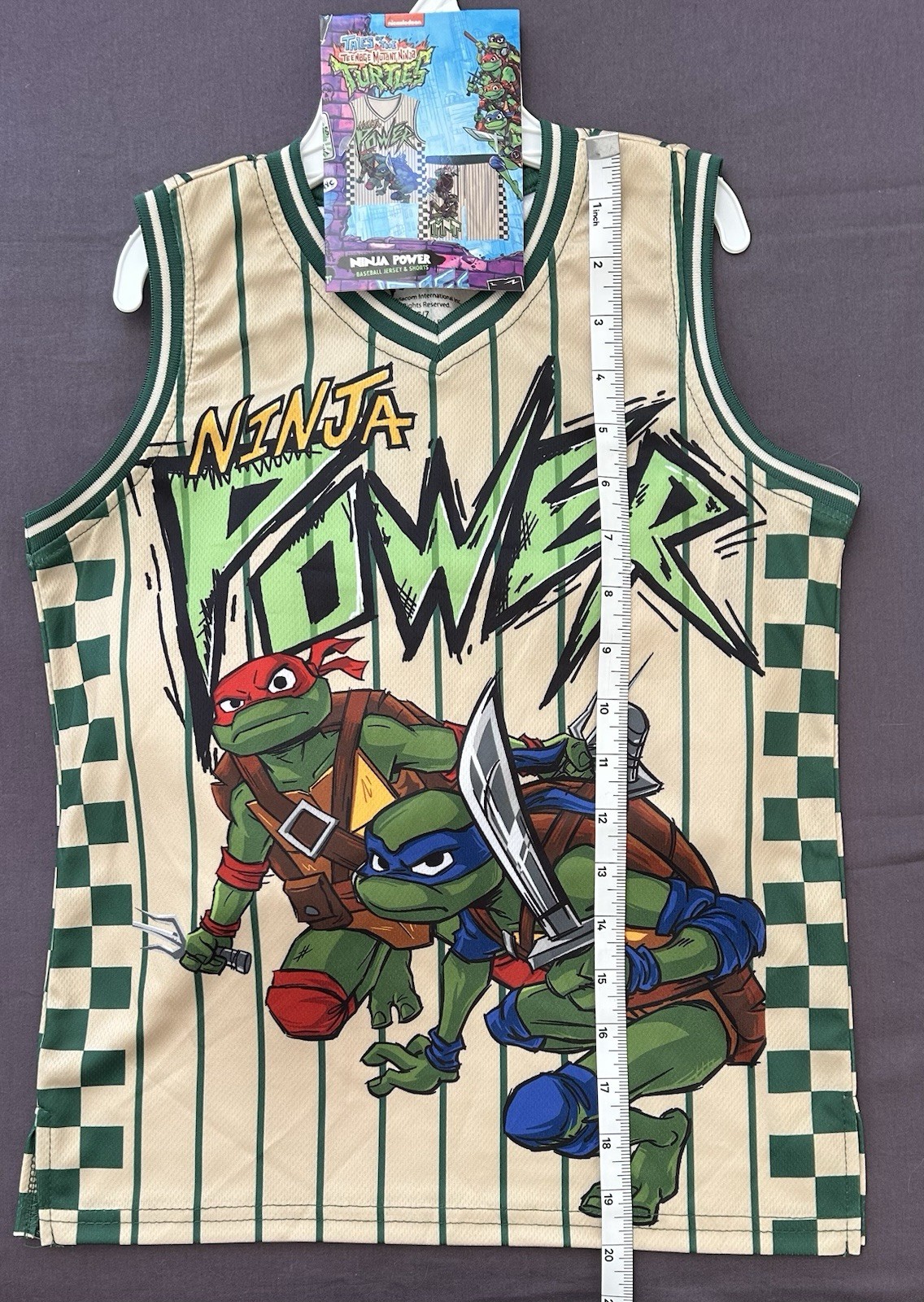NWOT: Nickelodeon TMNT Boys 2-Pc Mesh Jersey & Shorts Set Size 6/7 Green/Beige