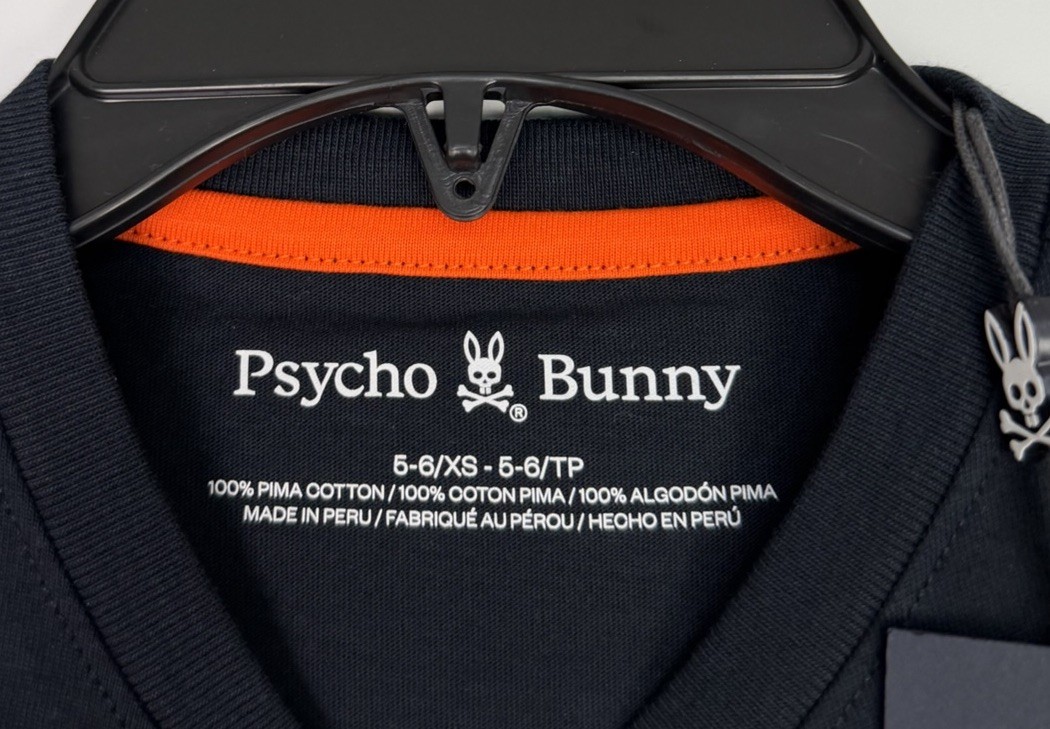 Psycho Bunny Kids London Embroidered Tee Shirt Navy Orange Sz XS 5-6 NEW