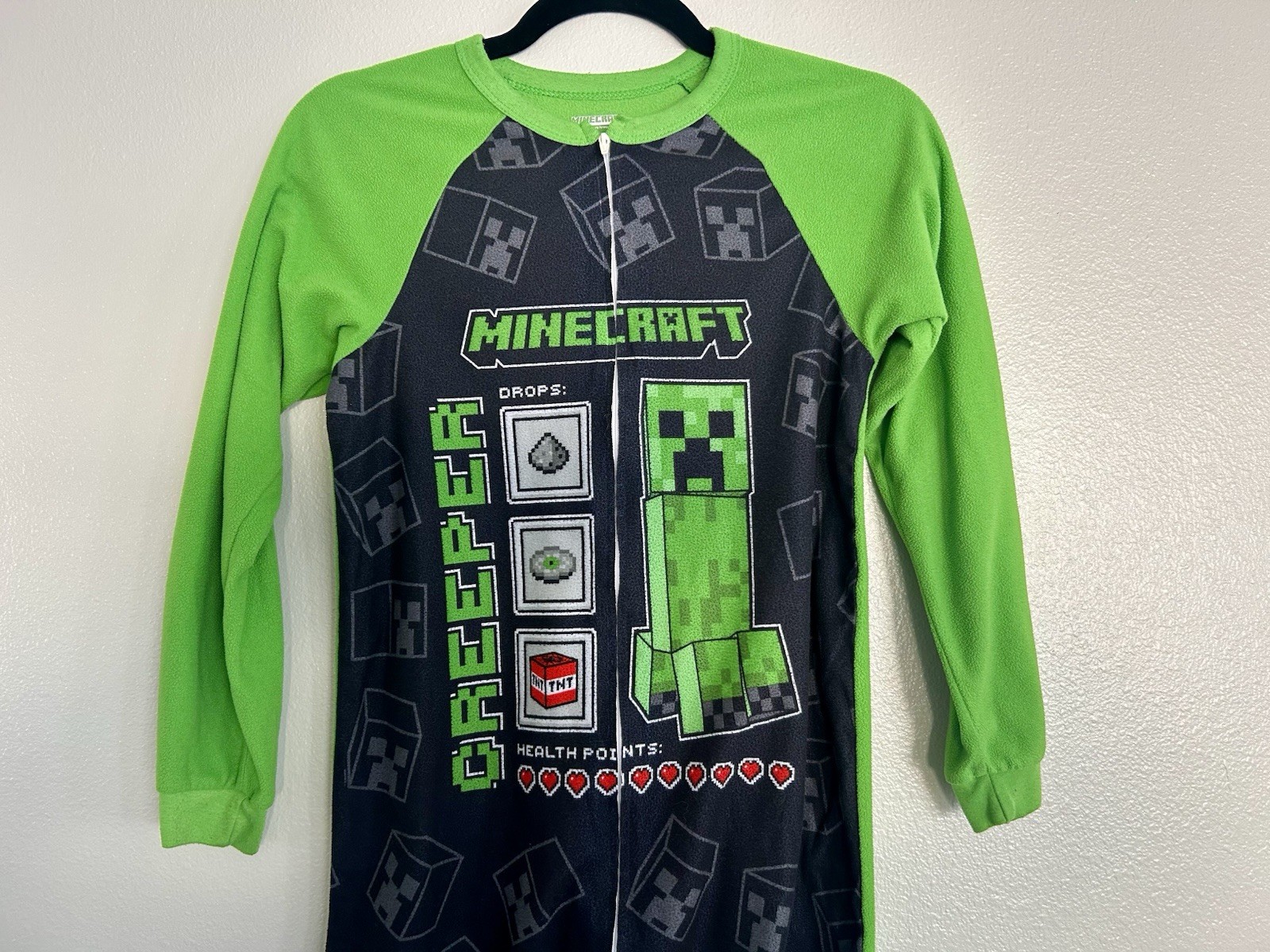 Minecraft & Camouflage Boys Size 12-14 Pajama Sets One Piece Full Zip Hoodie