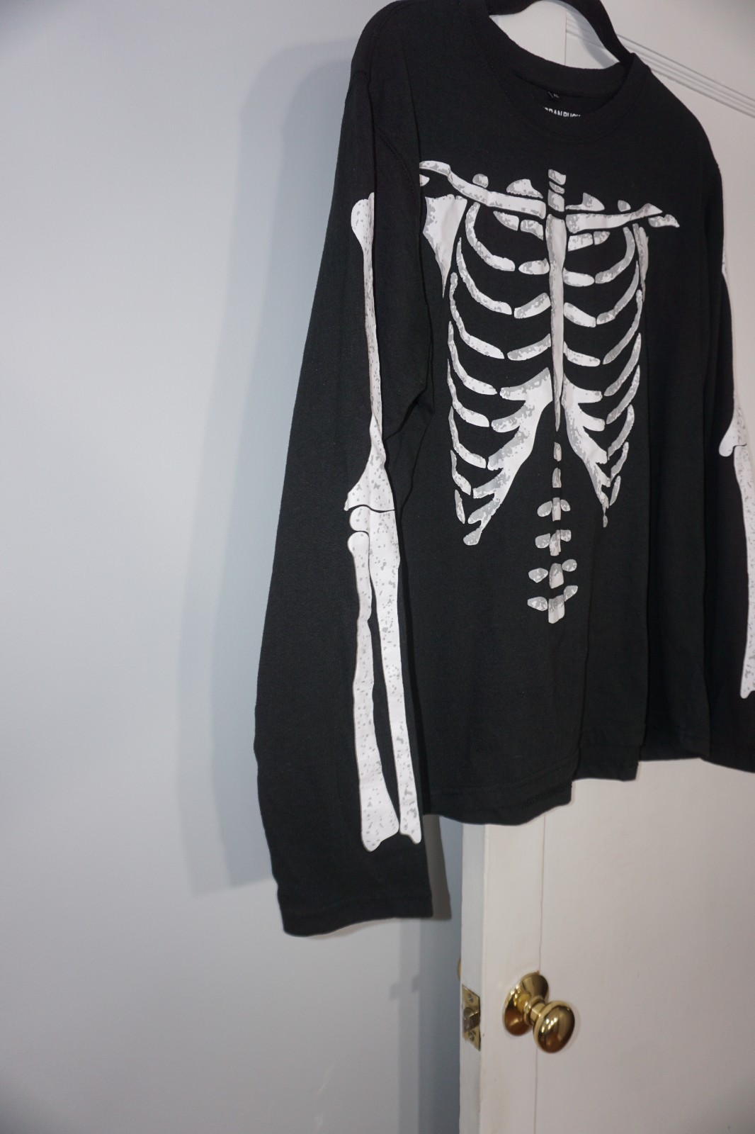 Urban Buck Skeleton Bones Ribcage Long Sleeve Black T-Shirt Mens Size XL