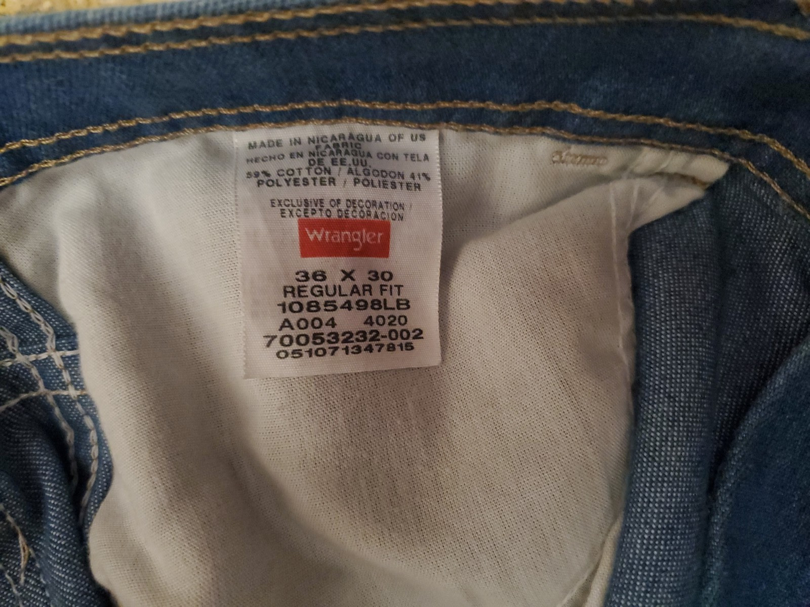 Wrangler 36 x 30 Men’s Cotton Blend Blue Denim Straight Reg. Fit Jeans, 5-Pocket