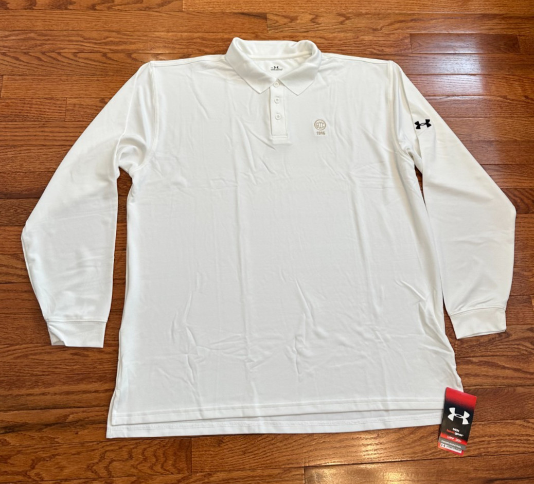 New Under Armour Garden City Club Golf Polo Shirt Mens 2XL Long Sleeve White UPF