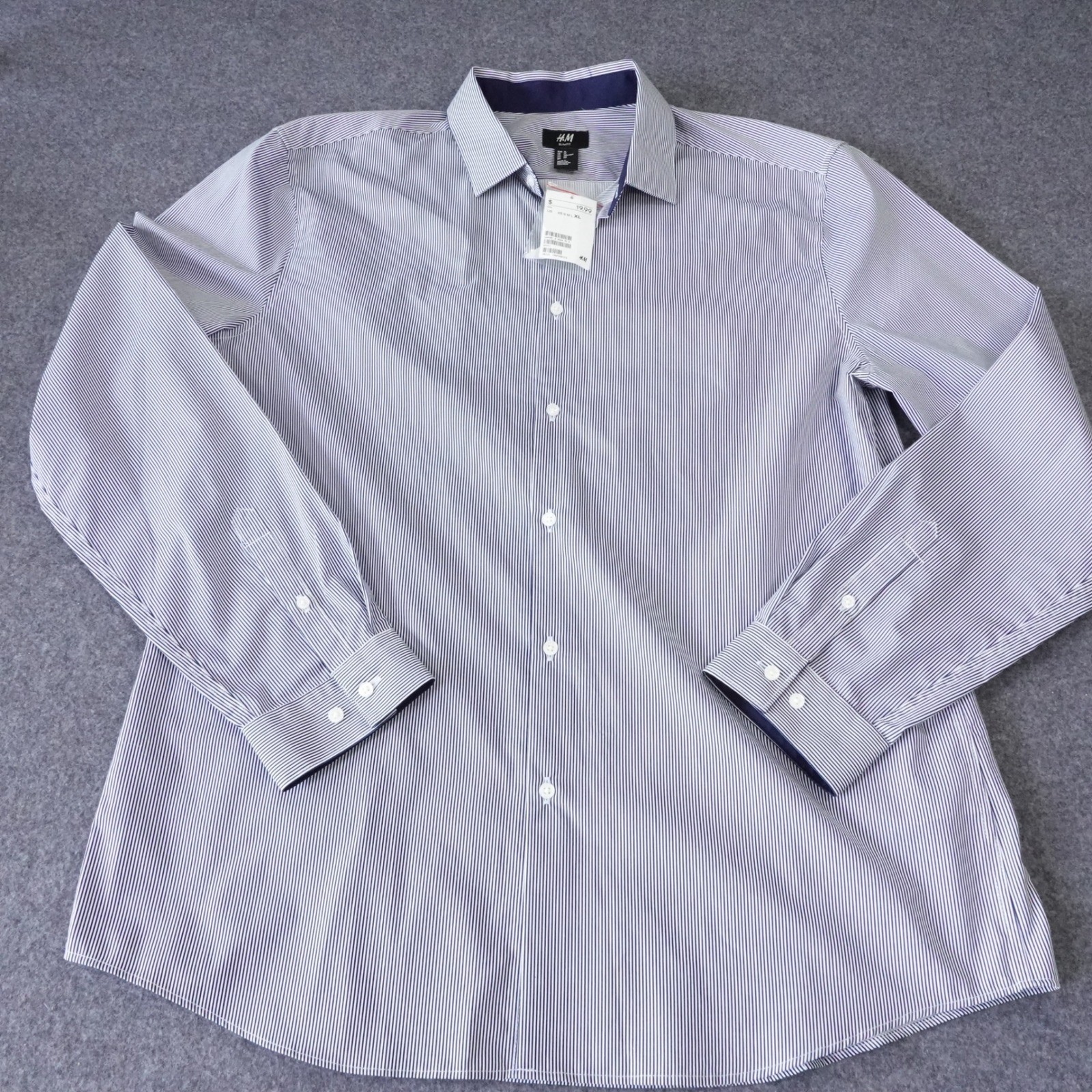 H&M Mens Slim Fit Blue White Pinstripe Button Down Shirt XL New With Tags