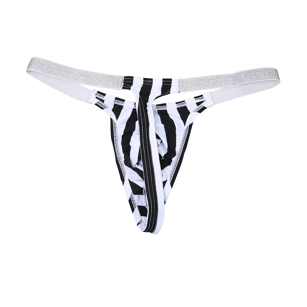 Men Low Rise Striped Thong Underwear with Breathable Bulge Pouch for Comfort