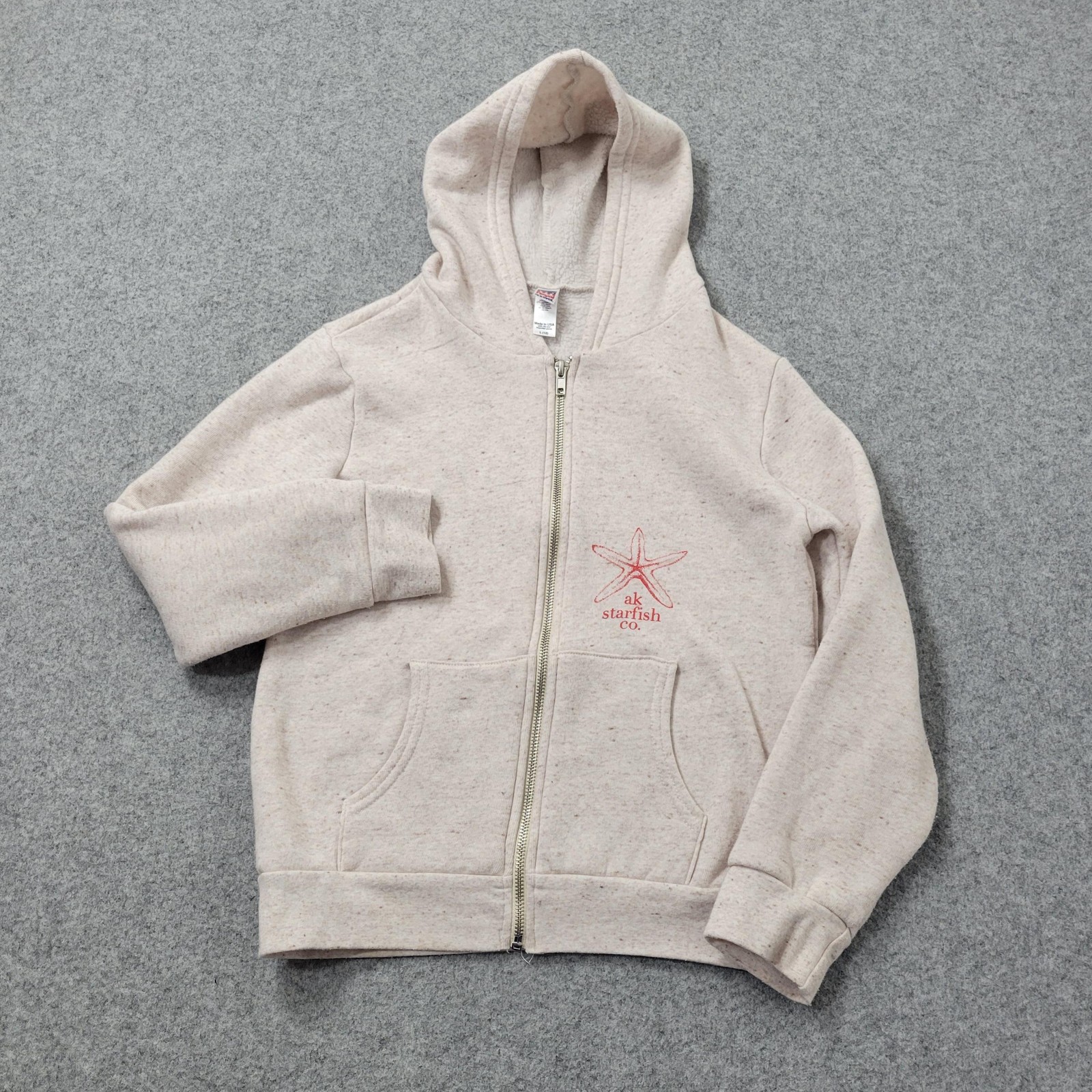 AK Starfish Hoodie Kids12 Beige Fleece Full Zip AK Starfish Graphic Beach Lounge