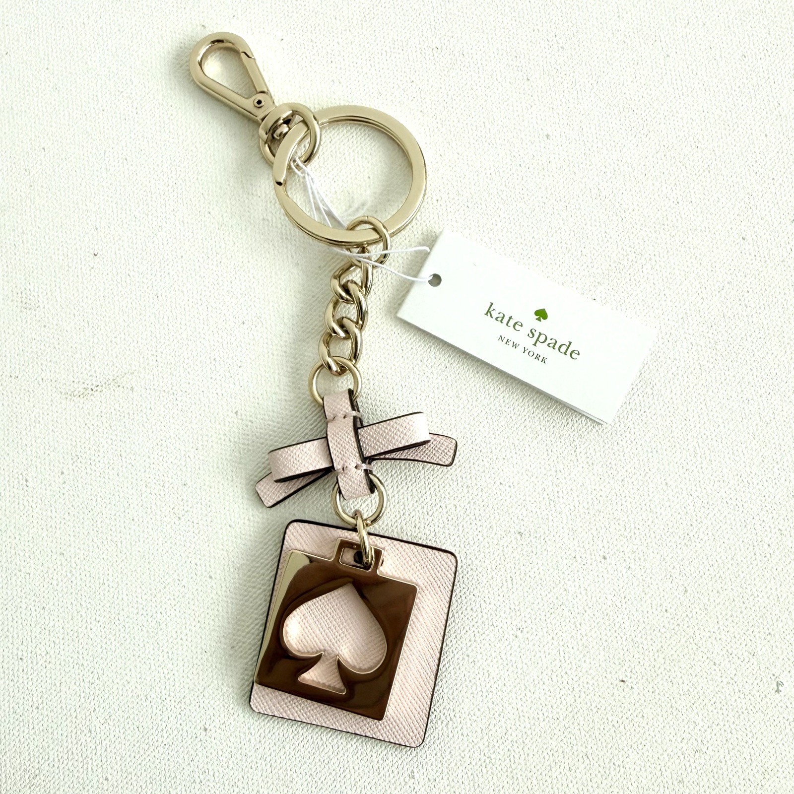NWT Kate Spade Bag Charm Bow Accent Leather Bag Charm Keychain FOB Pink