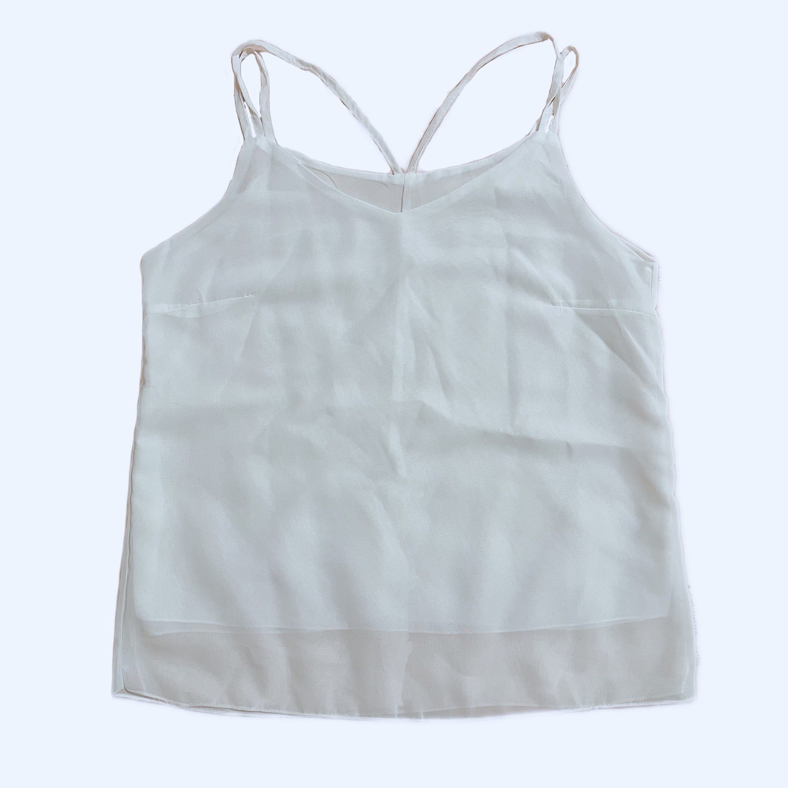 Women’s V Neck Double Strap Layered Cami Tank Flowy Sleeveless Summer Top White