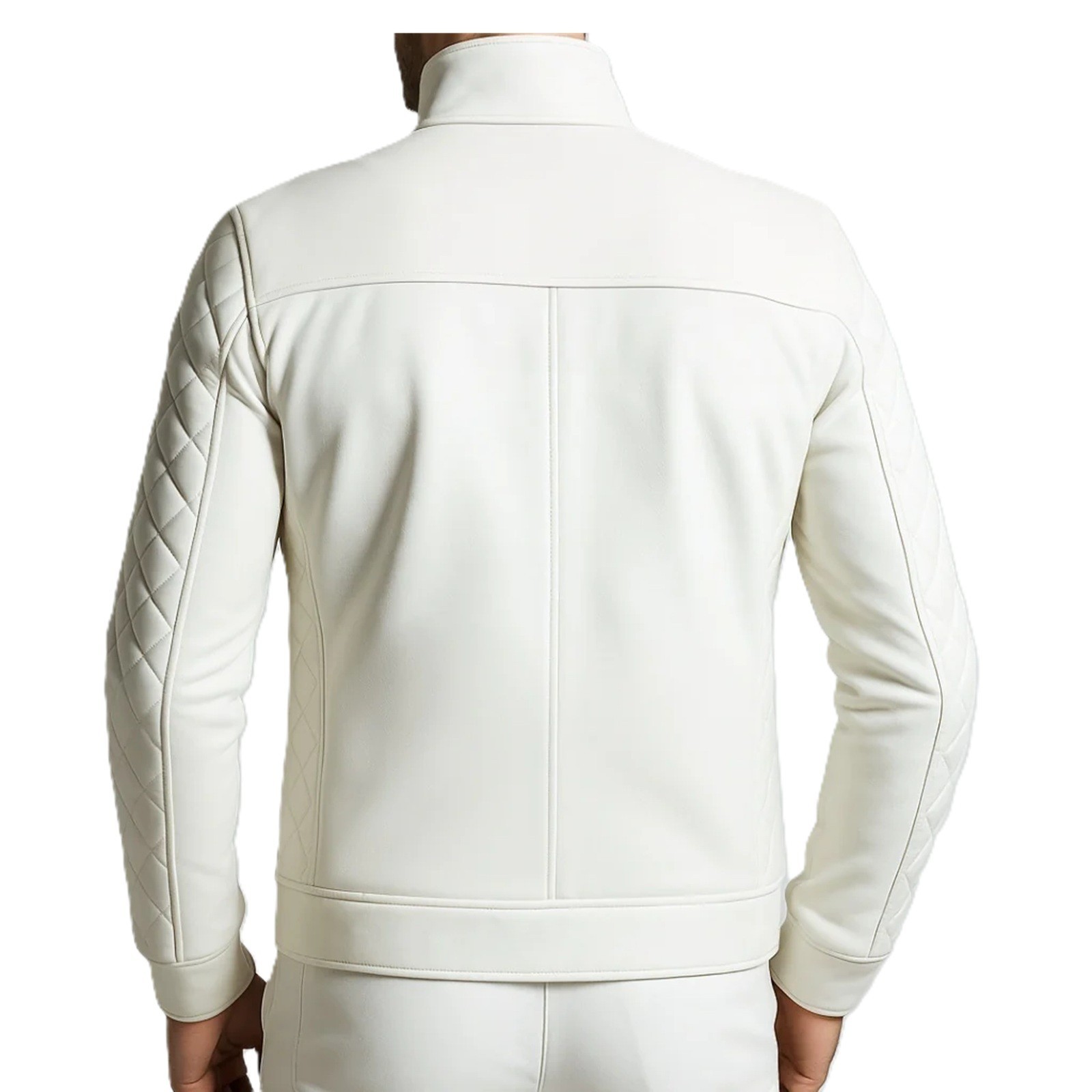 Men’s Real Lambskin Leather White Flight Bomber Jacket Quilted Style Biker Coat