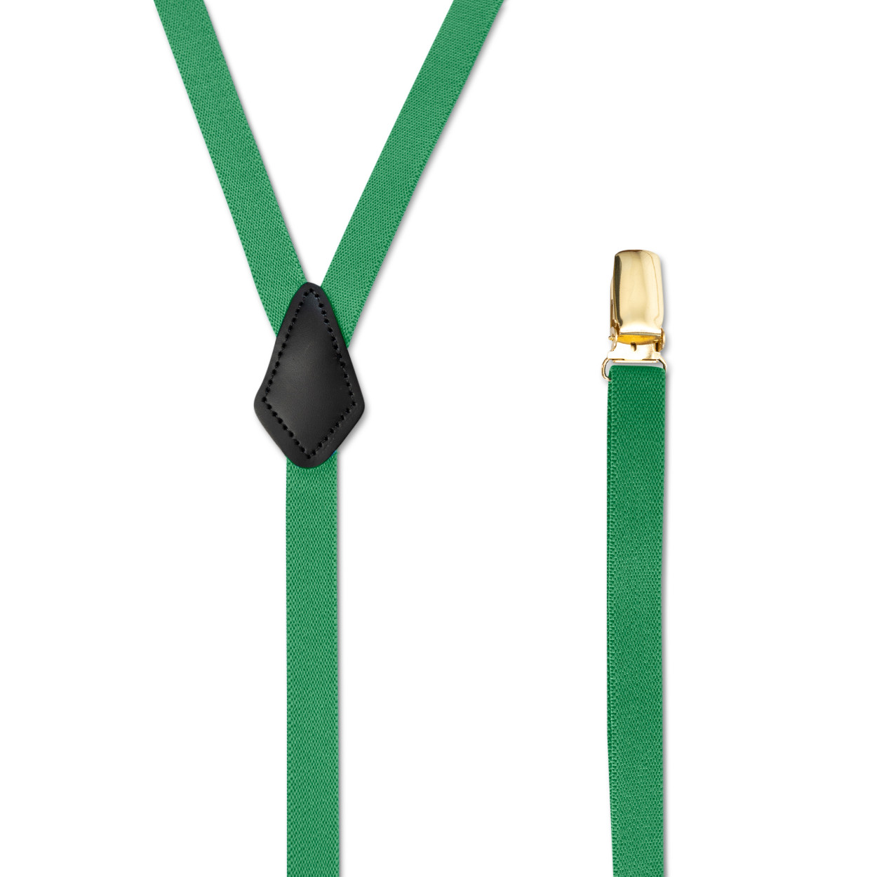 Men’s Goldtone Metal Suspenders with Clip On, Y Style & Leather Patch, USA Made