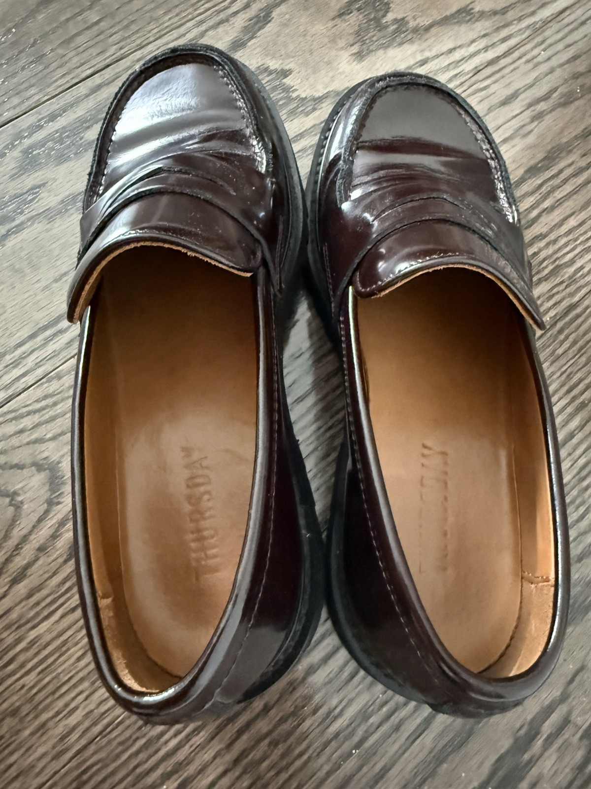 Loved Thursday Boot Company Penny- Burgundy, Patent Leather Loafers Size 7.5