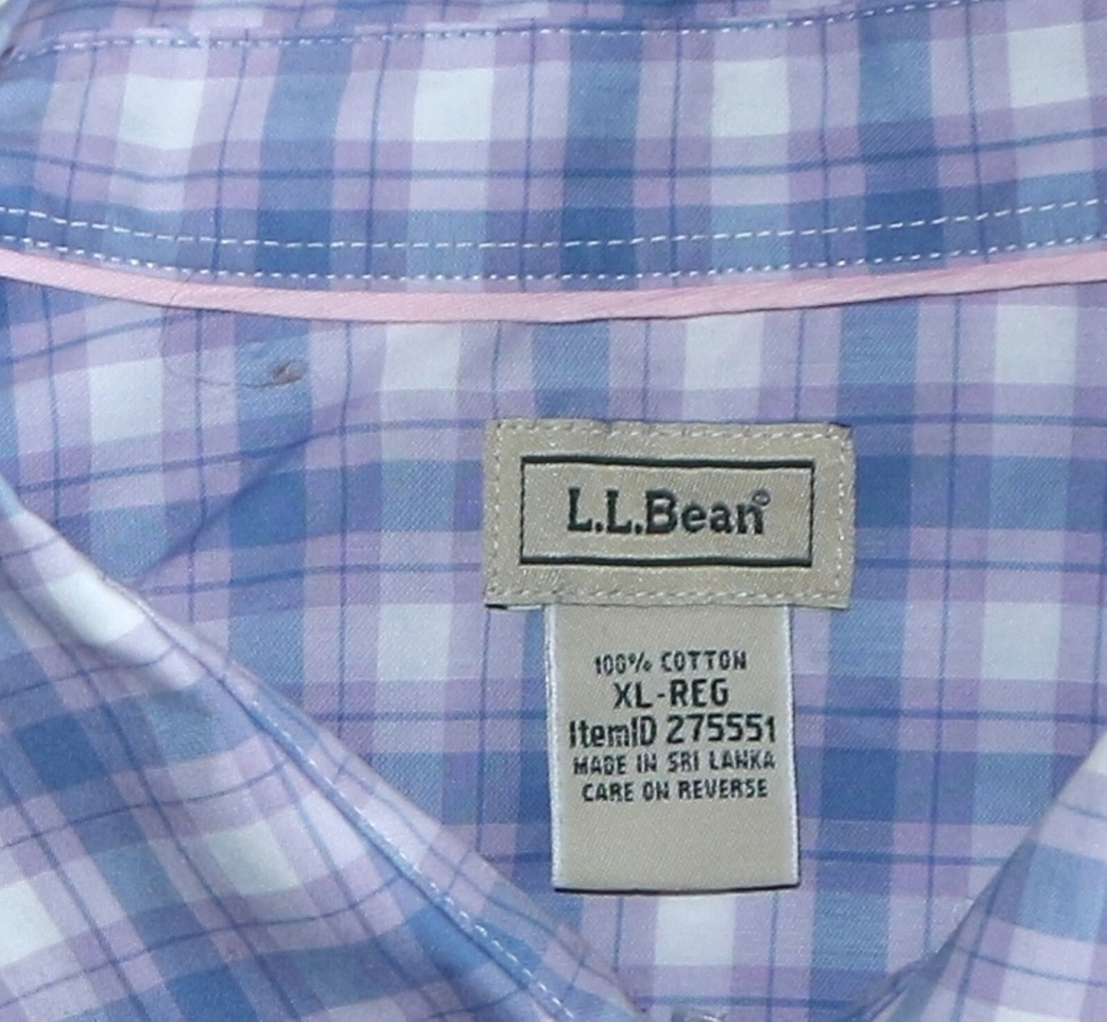 L.L. BEAN Blue Plaid Shrt Slve Ctn Blse One Pckt 46 In Chst 28 In Lng Sz XL EXC