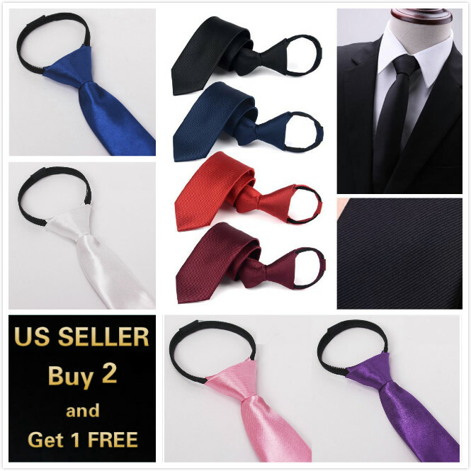 Men’s Solid Color Ready Knot Pre Tied Formal Zipper Tie Neck Wear