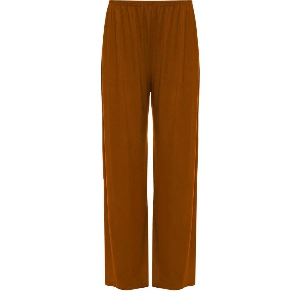 Ladies Palazzo Wide Leg Flared Elasticated Stretch Plain Trousers Womens Wide