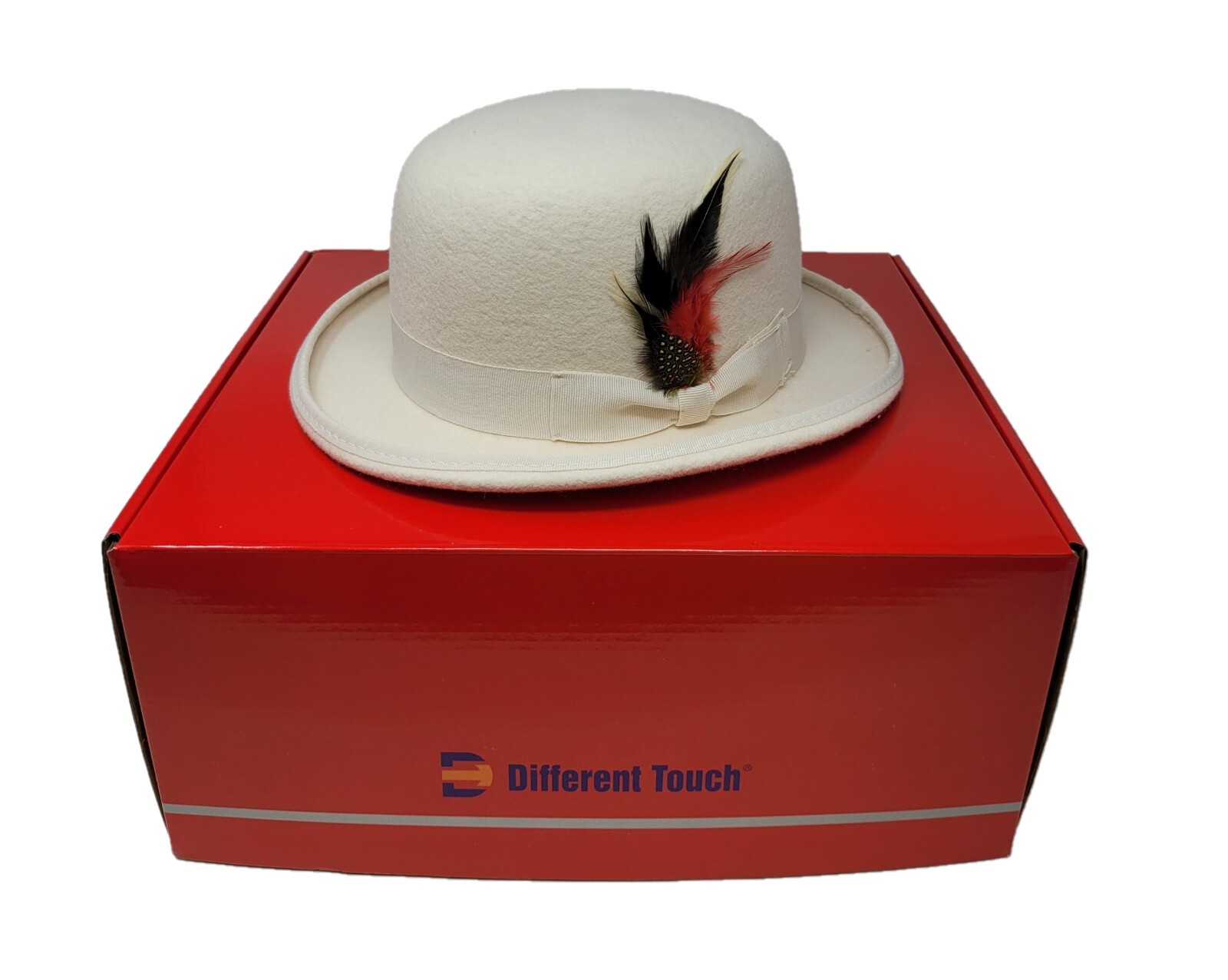 Derby Bowler 100% Wool Felt with Removable Feather Fedora Hat for Men
