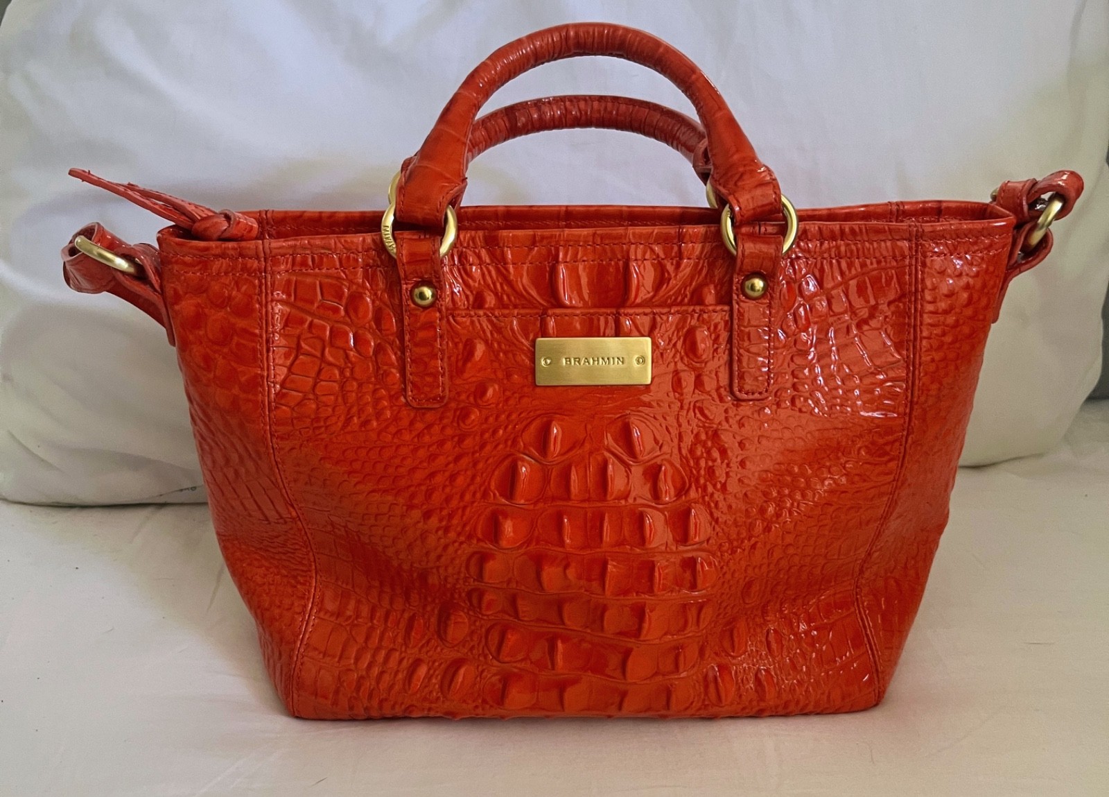 Brahmin satchel Orange Croc Embossed Melbourne Leather Handbag