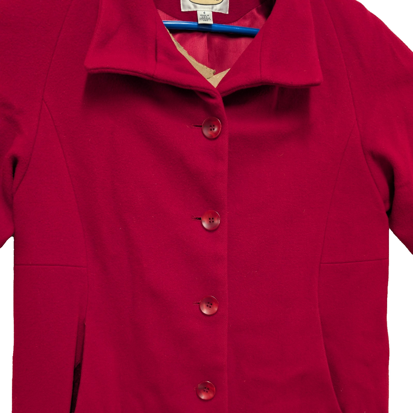 Talbots Wool Long Overcoat – Deep Red Women’s Size 4 90% wool 10% Cashmere