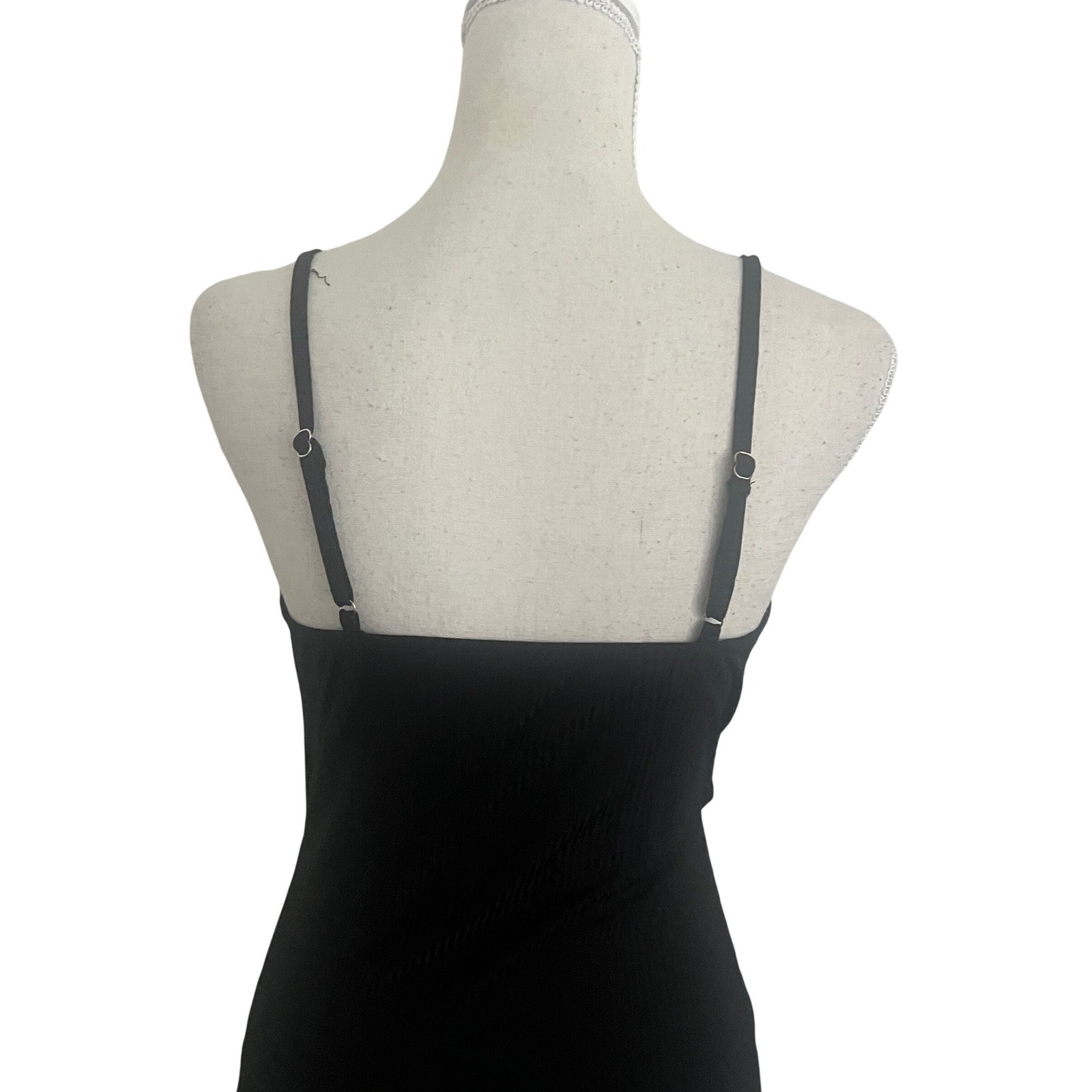 Lyaner Womens Black Ribbed Tie Front Cutout Maxi Dress Size S Adjustable Straps