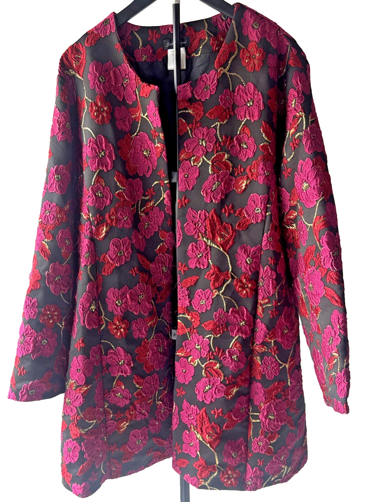 Slinky Brand Long Open Womens Floral Jacket Red Pink Black Retro Lightweight 1x