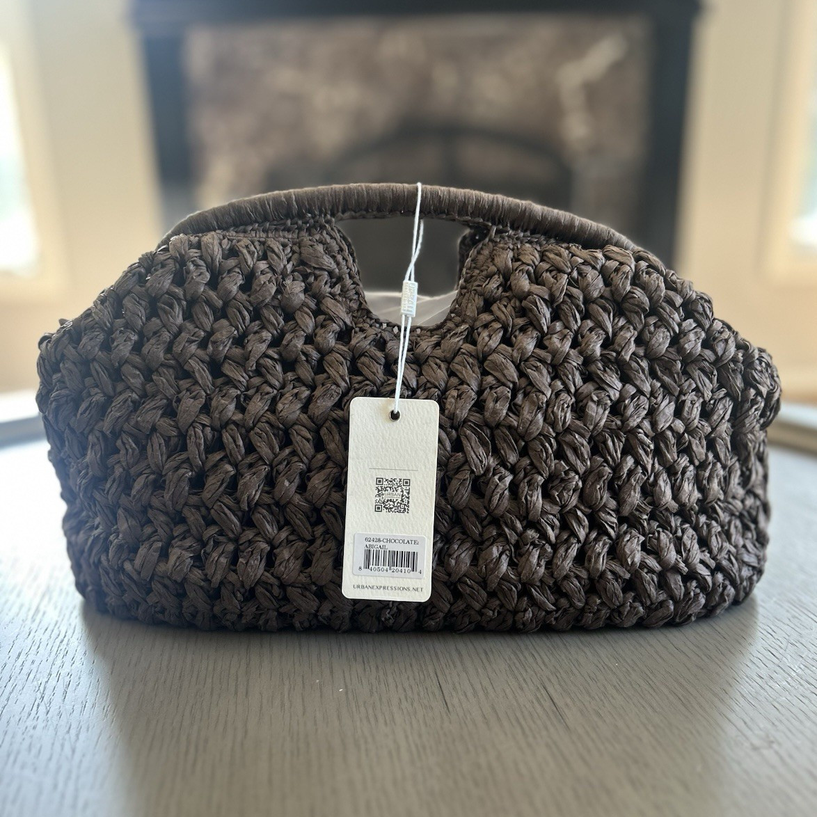 Urban Expressions Brown Woven Clutch Gold Chain Shoulder Strap Zipper Lined