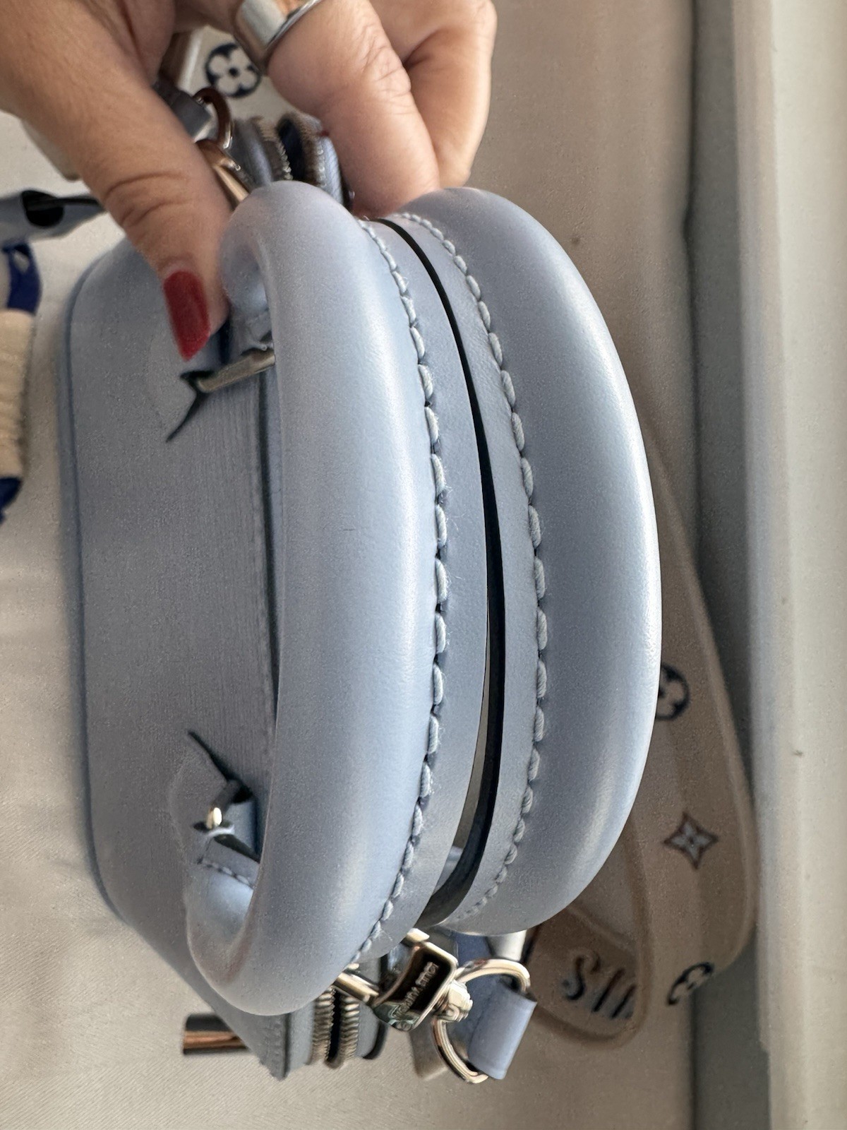 Louis Vuitton Alma Top Handle Bag BB Light Blue Epi Zip w/ Strap & Lock