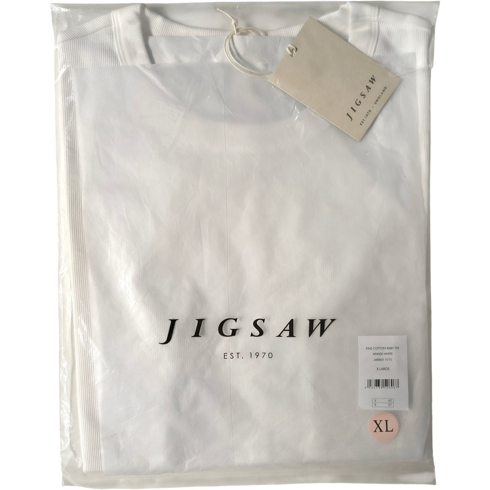 Jigsaw White Ribbed Crew-Neck T-Shirt Size XL 97% Cotton