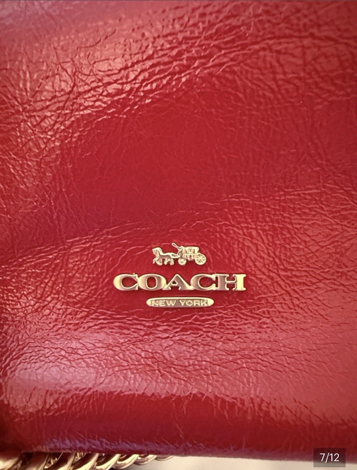 Coach NWT Cardinal Red Crinkle Cut Leather Mini Faye With Gold Chain & Hardware