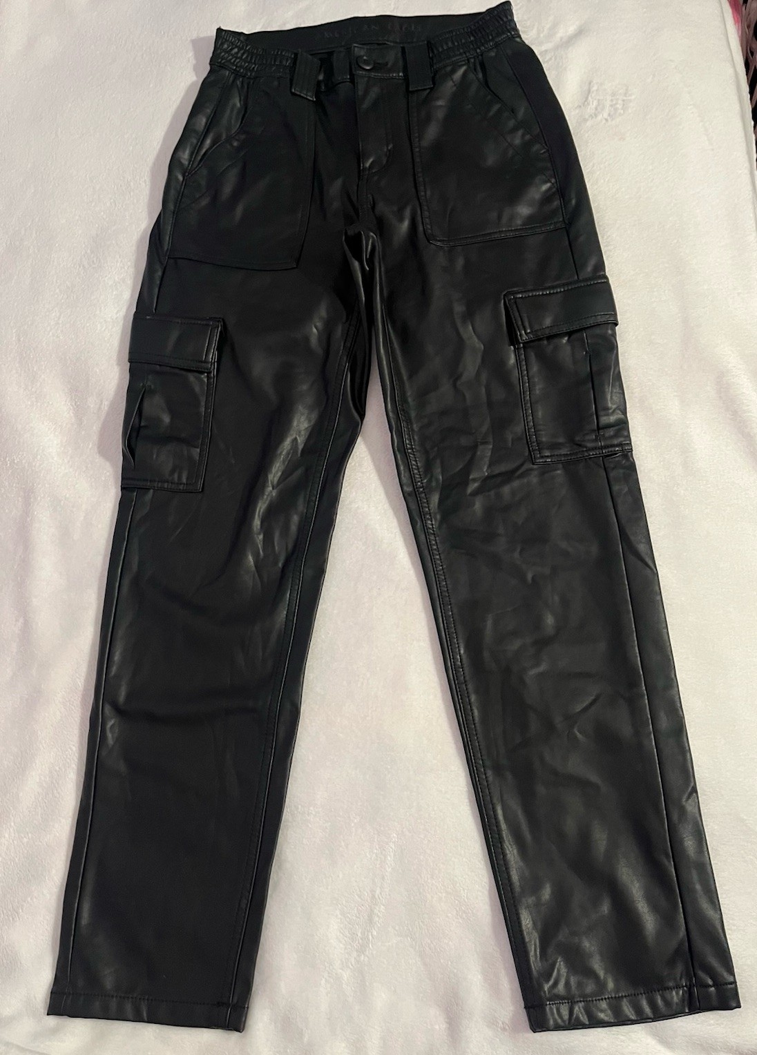 American Eagle Outfitters Black Faux Leather High Rise Cargo Pants Tapered