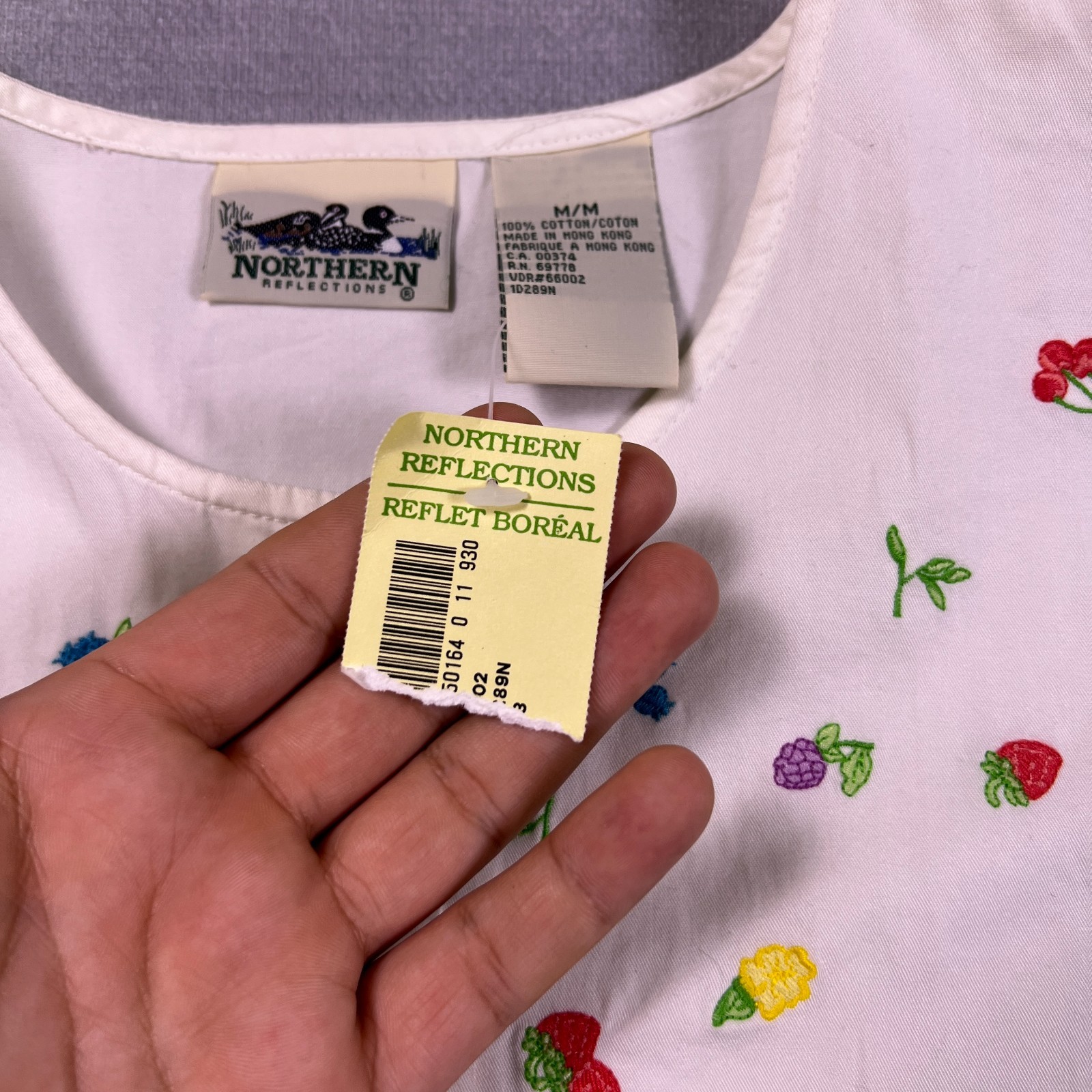 Northern Reflections Womens White Floral Embroidery Short-Sleeve Shirt Size M