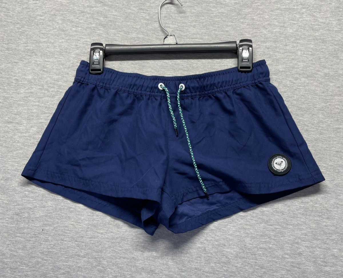 Roxy Morning Calm Swim Board Shorts Womens M Navy Blue Circular Logo Drawstring