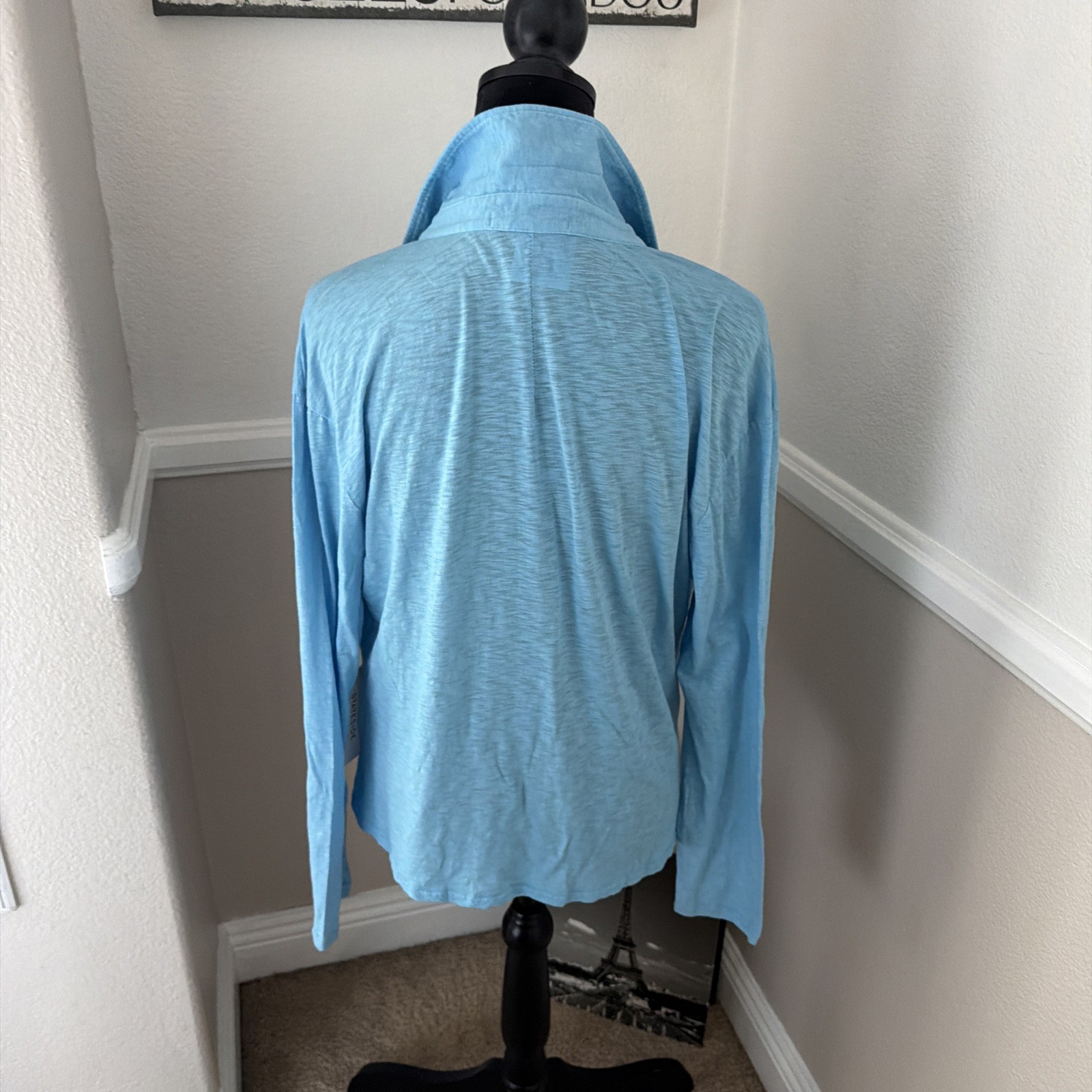 NWT Stateside 100% Supima Cotton Collared Twist Front Top Button Front Blue L