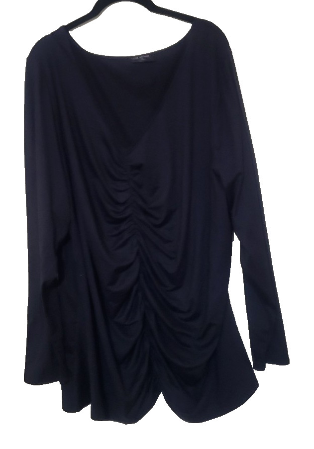 Lane Bryant NEW Sexy Ruched Stretch V Neck Long Sleeve Top Plus 30/32 5X Black