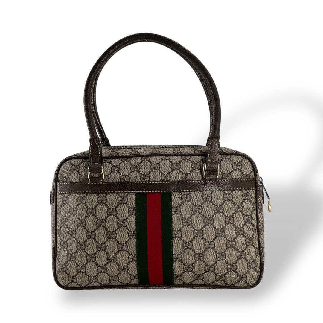 Gucci Mini Boston GG Supreme Web Stripe Handbag Beige Brown Auth rare limited