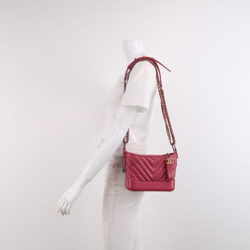 Chanel Gabrielle A91810 Red Chevron Calfskin Crossbody Bag with CC Charm