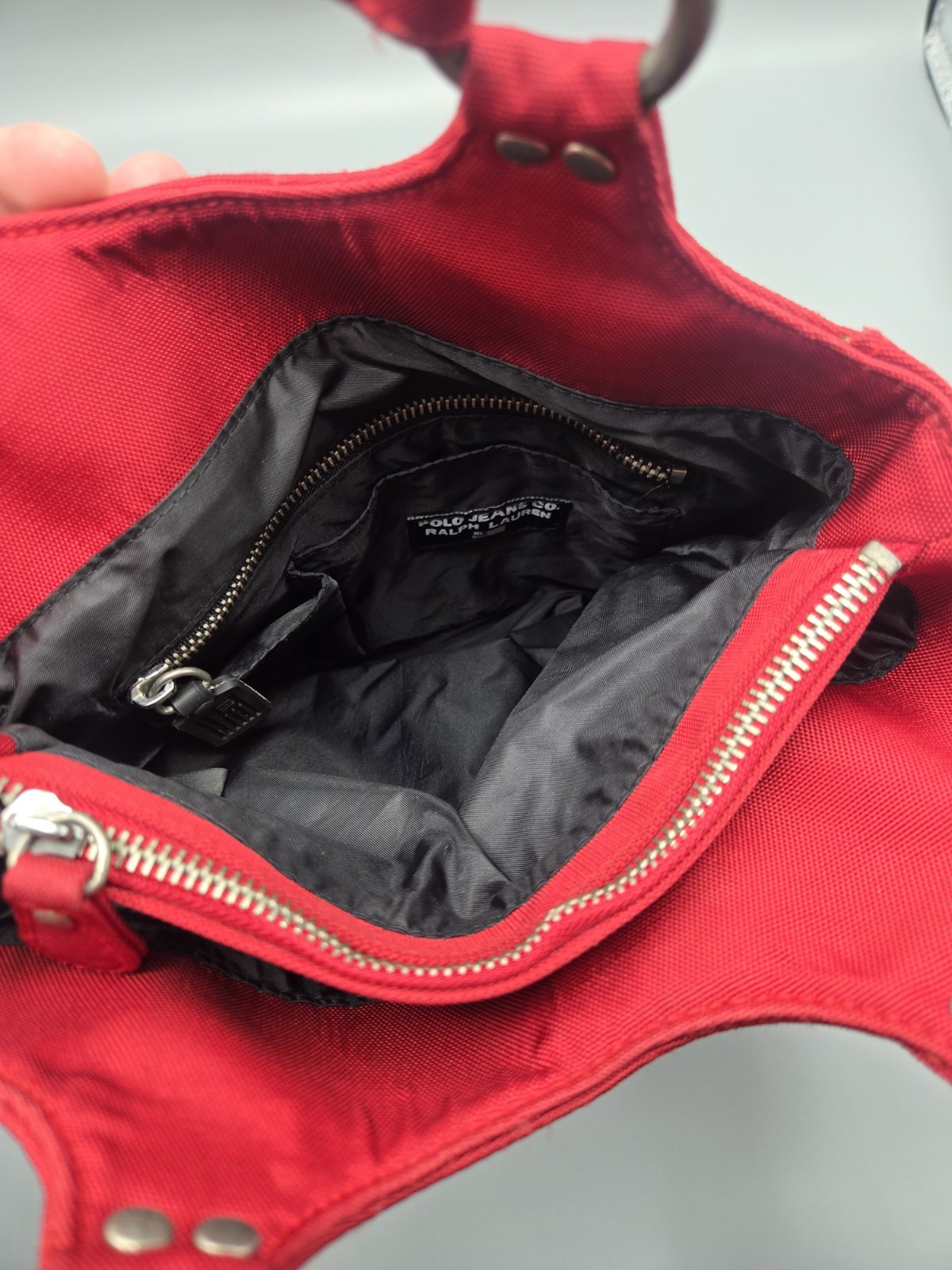 Vintage Polo Jeans Co Ralph Lauren Red Studded Shoulder Bag Purse Y2K
